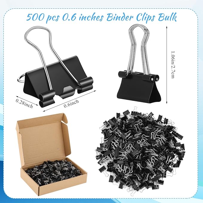 Jetec 500 Pieces 0. 6 Inch Black Binder Clips Bulk Small Paper Clamps Metal - Image 2