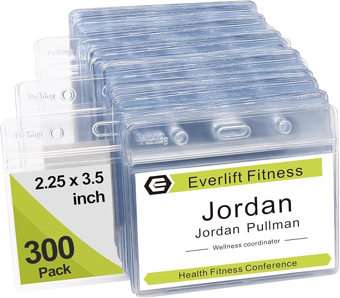 Fushing 300 Pcs Clear Plastic Horizontal Name Tag Badge ID Card Holders by Fushing
