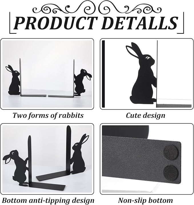 Geelin Bunny Metal Bookends Set of 2 Styles Easter Cute Rabbit Book Ends - Image 3