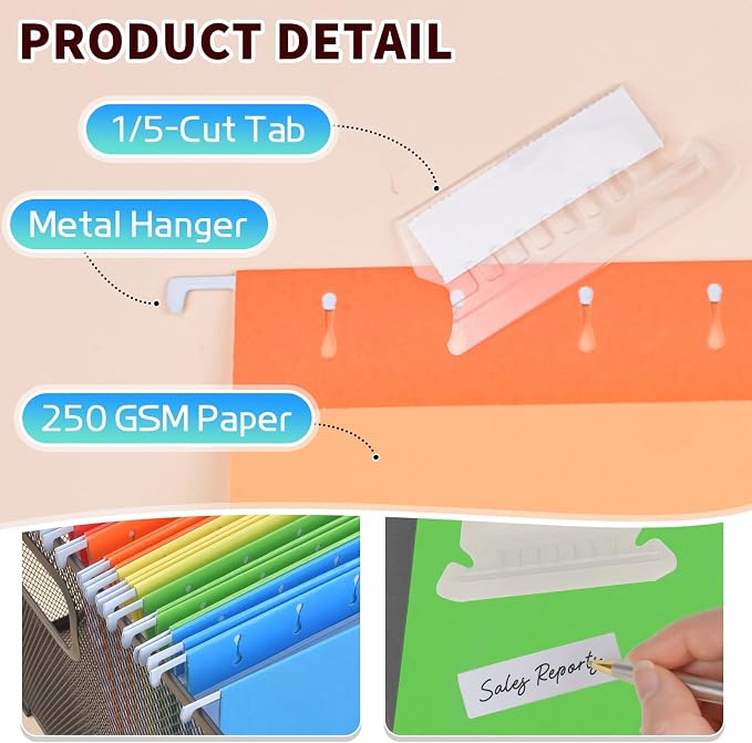 25-Pack Assorted Hanging File Folders, Letter Size - Image 3