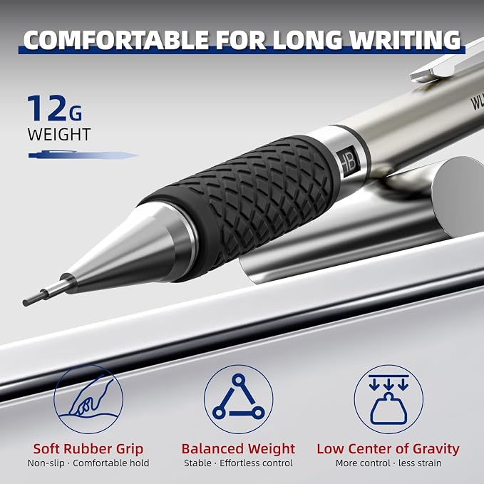 WUO 0.9mm Mechanical Pencil Set, 1 Eraser Pen, 12 Eraser Refills, Storage Case - Image 5