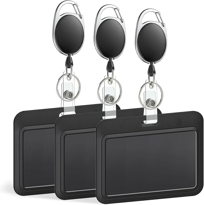 Uniclife 3 Pack Sliding Badge Holder Hard Black Horizontal Plastic Card Case by UnicLife