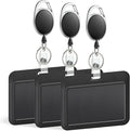 Uniclife 3 Pack Sliding Badge Holder Hard Black Horizontal Plastic Card Case by UnicLife