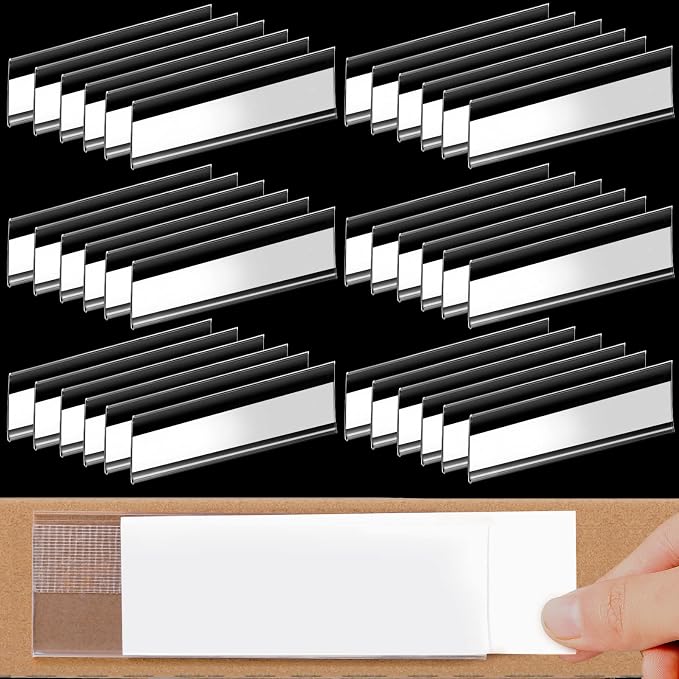 72 Pieces Clear Plastic Adhesive Shelf Tag & Price Label Holders by Cindeer
