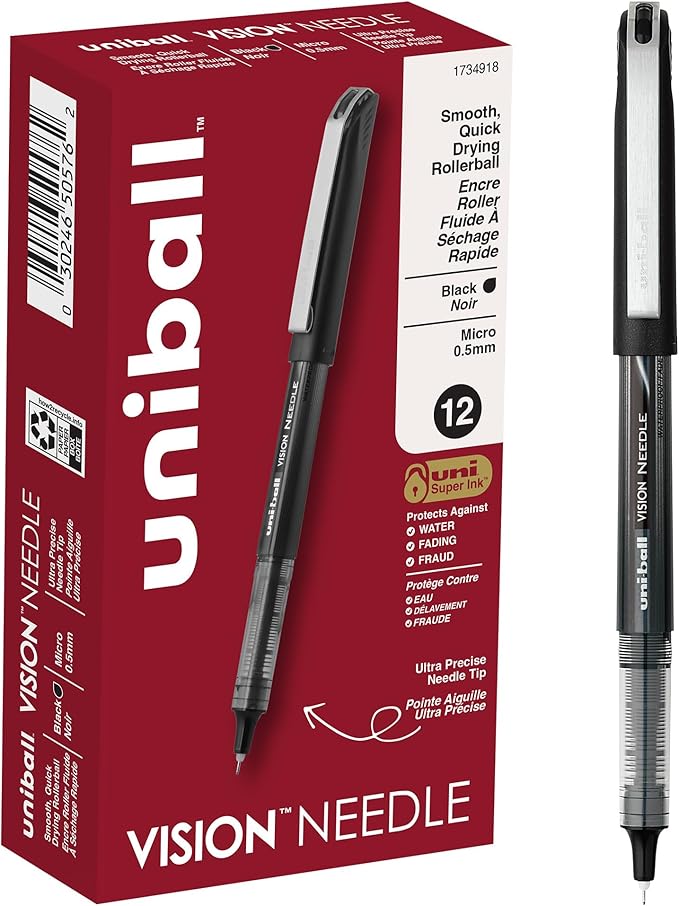 uniball Vision Needle Rollerball Pens, Micro Point, 12 Pack by uni-ball