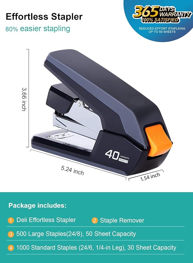 Leven Effortless Desktop Stapler, 40 Sheet Capacity, One Finger Touch Stapling - Image 2