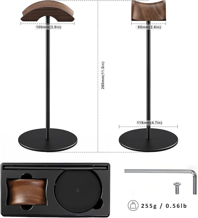 Headphone Stand, Walnut Wood & Aluminum Headset Stand, Nature Walnut Gaming - Image 5