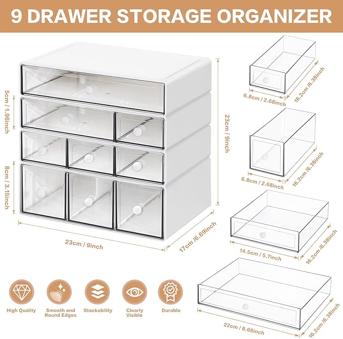 Desk Storage Organizer with 9 Drawers, 4 Tiers Stackable Desktop Craft Storage - Image 3