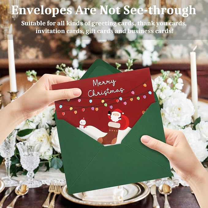 50 Pack Dark Green A7 Envelopes, Christmas Greeting Card Envelopes Self Seal - Image 5