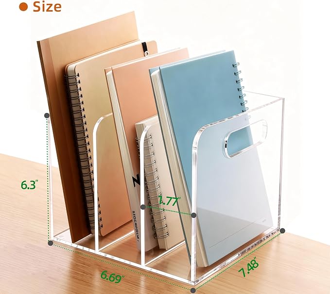 Acrylic Magazine File Holder, 3 Vertical Compartments Desk Document Sorter - Image 2