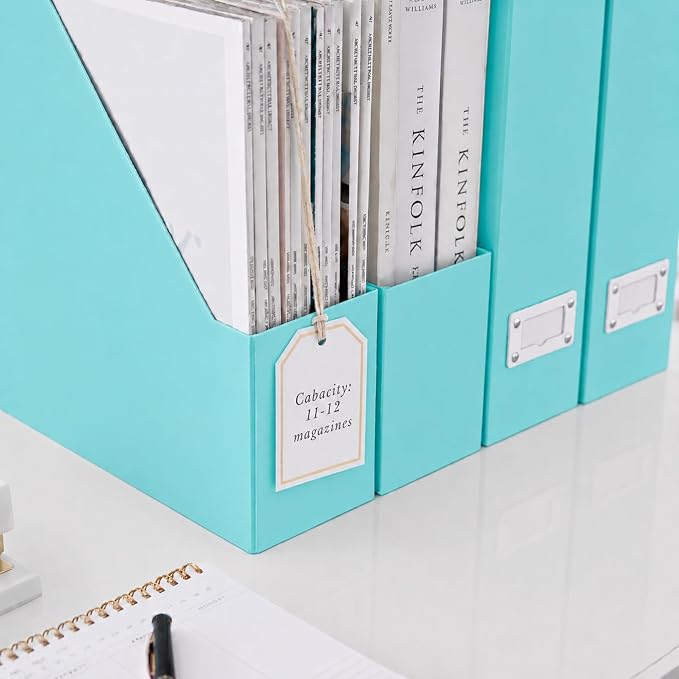 BLU MONACO Set of 6 Aqua Magazine File Holders | Foldable Magazine Storage Boxes - Image 3