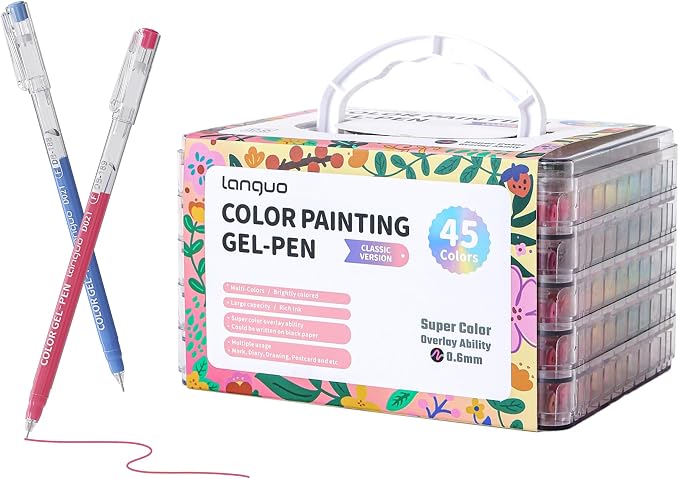 languo Gel Pens for Adult Coloring Books, 45 Colors Set Gel Colored Pens Marker by languo