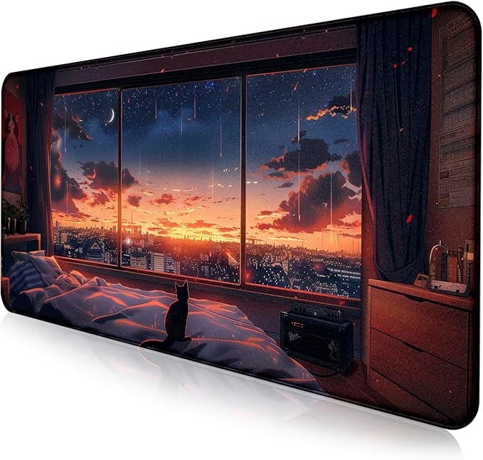 Sunset Night Cat Mouse Pad, Summer Night Scene Decoration Game Table Pad XL | by LQFIWSS