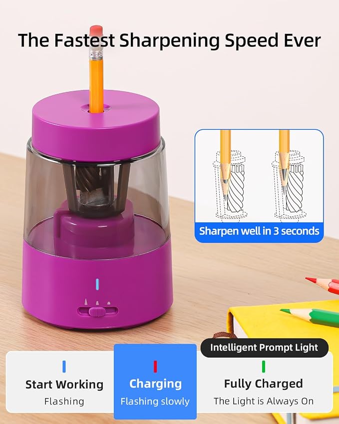 ZMOL Electric Rechargeable Pencil Sharpener, Automatic Colored Pencil Sharpener - Image 6
