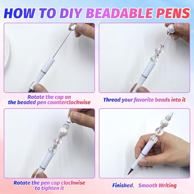150 Pieces DIY Beadable Pen Kit – 50 Plastic Ballpoint Pens - Image 4