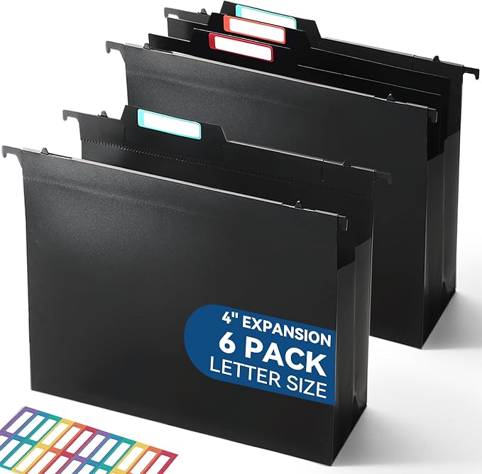 SortRax Plastic High Capacity Hanging File Folders, Side-Sealed Accordion Pocket by SortRax