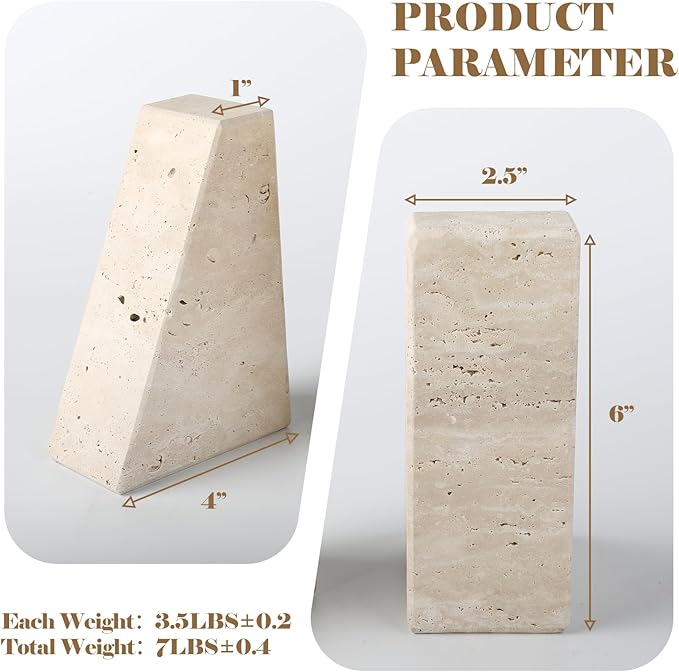 Karibiber Travertine Bookends for Heavy Books, Marble Decorative Bookends for - Image 3