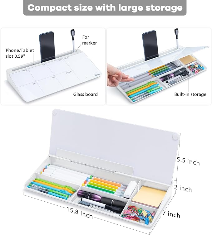 Varhomax Glass Weekly Dry Erase Desk White Board, Desktop to Do List Planner - Image 3
