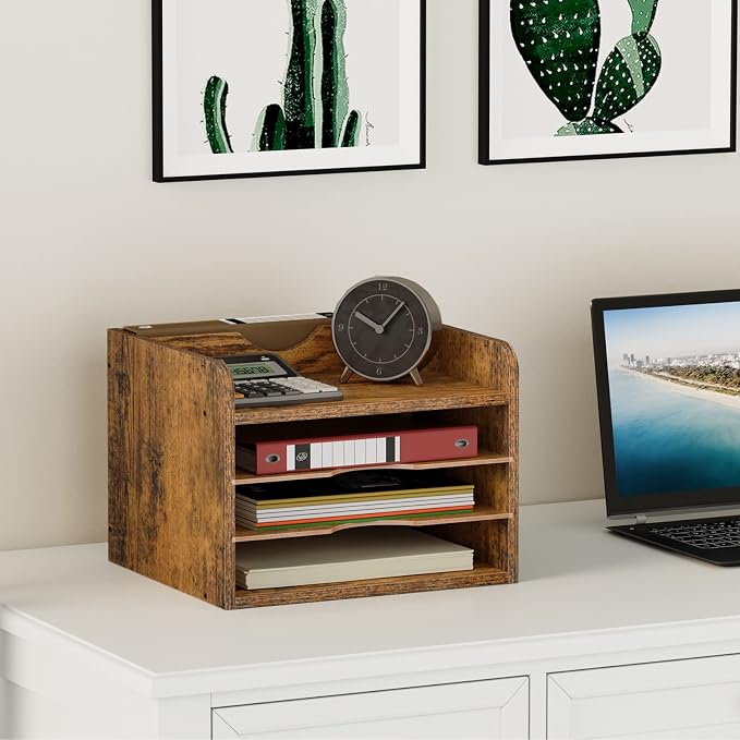 Snughome Vintage Wood File Organizer Desktop, 13.4’’ Document Letter Mail Tray - Image 3