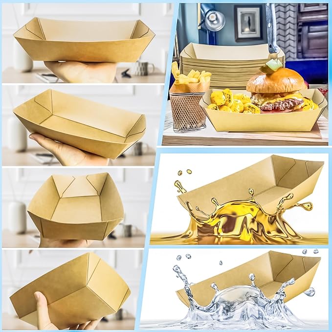 50 Pack Extra Large 5LB Paper Food Boats Trays Disposable Paper Boat, Heavy - Image 5