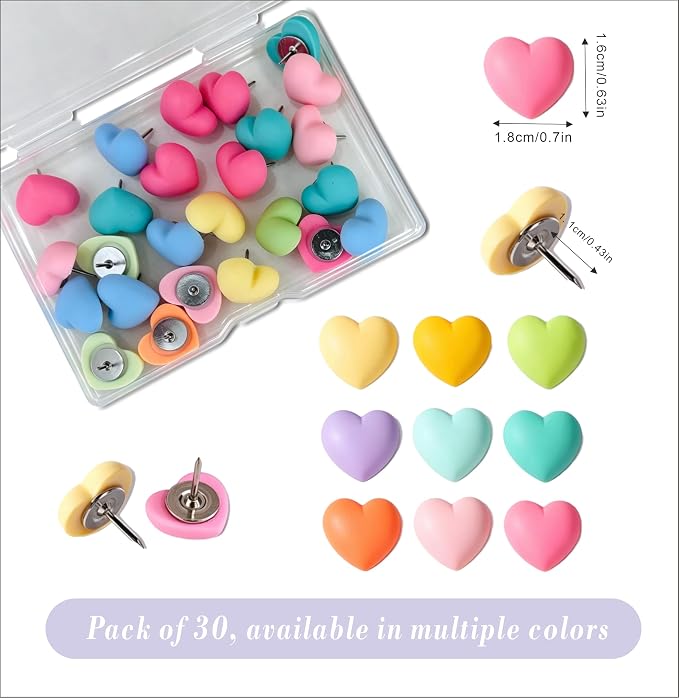 30 Pcs Cute Heart-Shaped Decorative Push Pins - Image 3