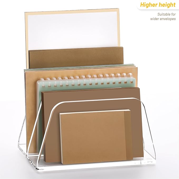 SANRUI Acrylic Mail Organizer for Desk Vertical Letter Holder Clear Bookshelf - Image 3