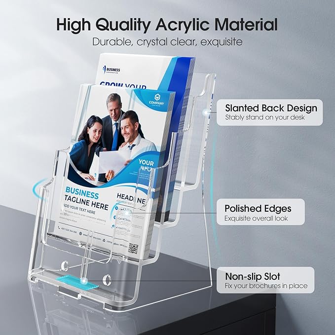 MaxGear 4 Tier Brochure Holder, 8.5 x 11, Removable Divider, 4 Pack | Clear - Image 4