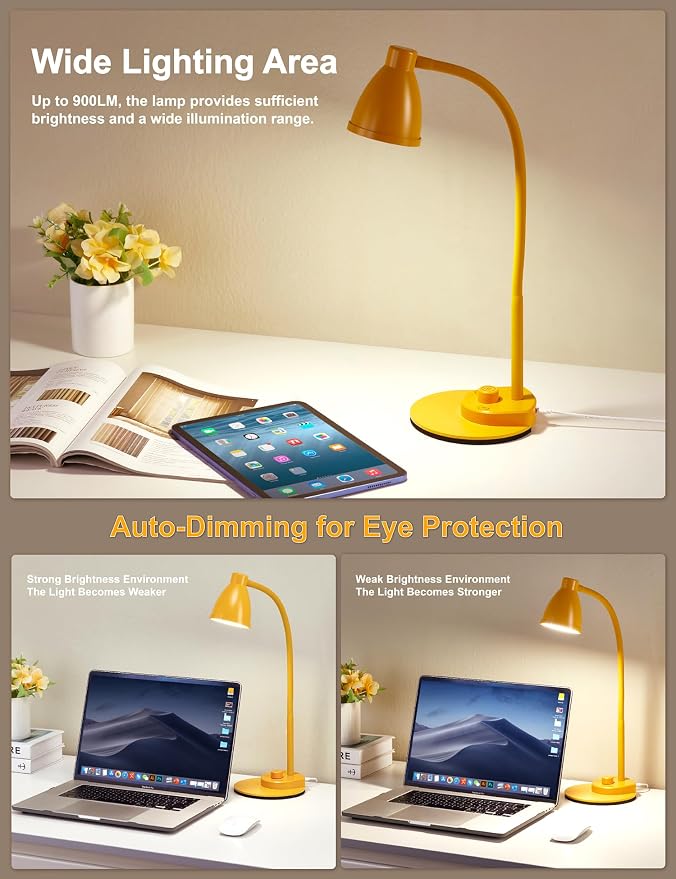 BOHON LED Desk Lamp with USB Charging Port 3 Color Modes Fully Dim, Auto - Image 5