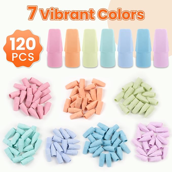 120 Pack Erasers for Kids, Sooez Pencil Top Erasers, Eraser Caps, Cap Toppers - Image 2