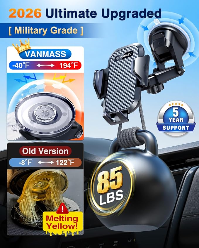 VANMASS Car Phone Holder 2026 Ultimate Military-Grade Strongest Suction & Clip - Image 4