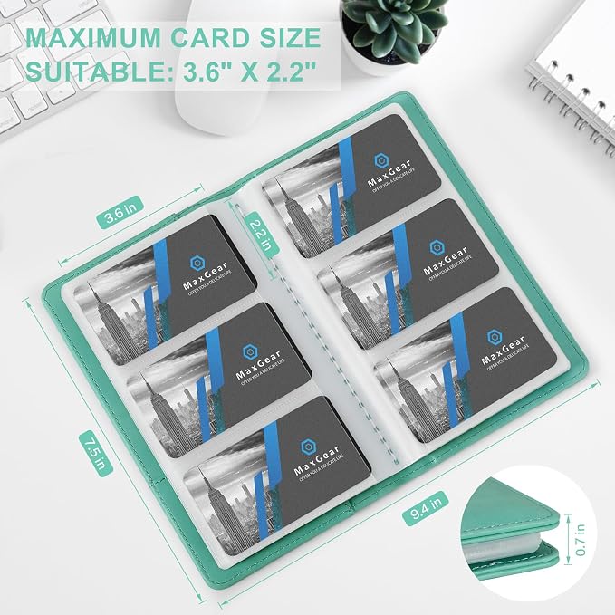 MaxGear Business Card Organizer Book, Holds 240 Cards, Turquoise | Portable PU - Image 5