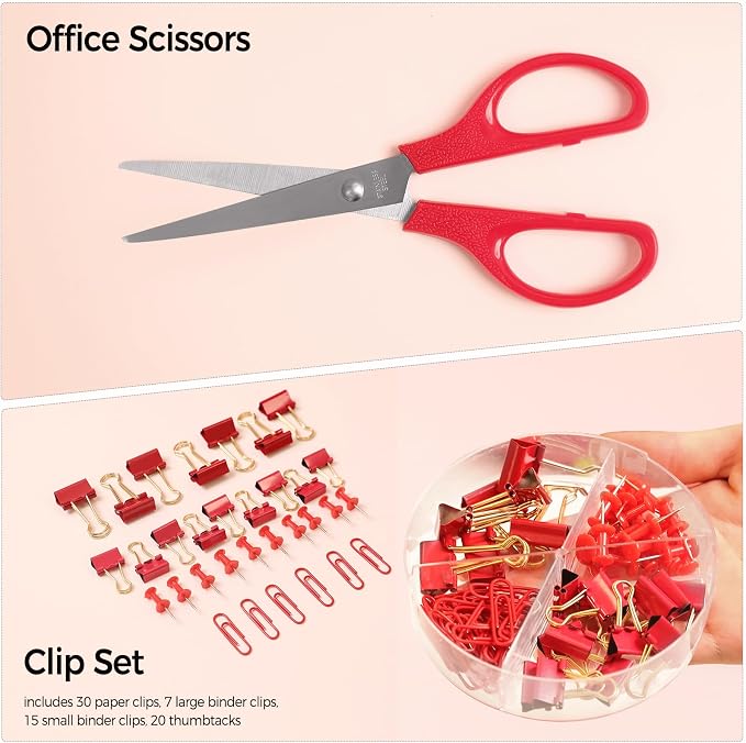 SKYDUE Red Office Supplies Set, Pencil Holder - Image 3