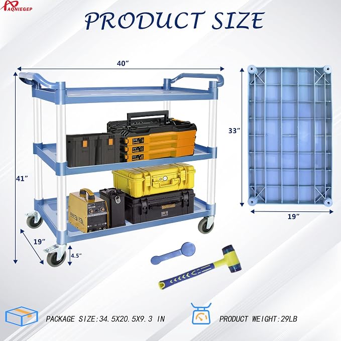 AQNIEGEP Utility Carts with Wheels, Large Food Kitchen Cart Heavy Duty - Image 3