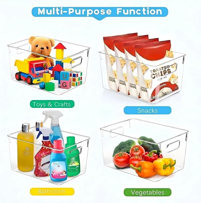 SKTEET Set of 8 Clear Plastic Storage Bins, 4 Large and 4 Small Stackable - Image 3