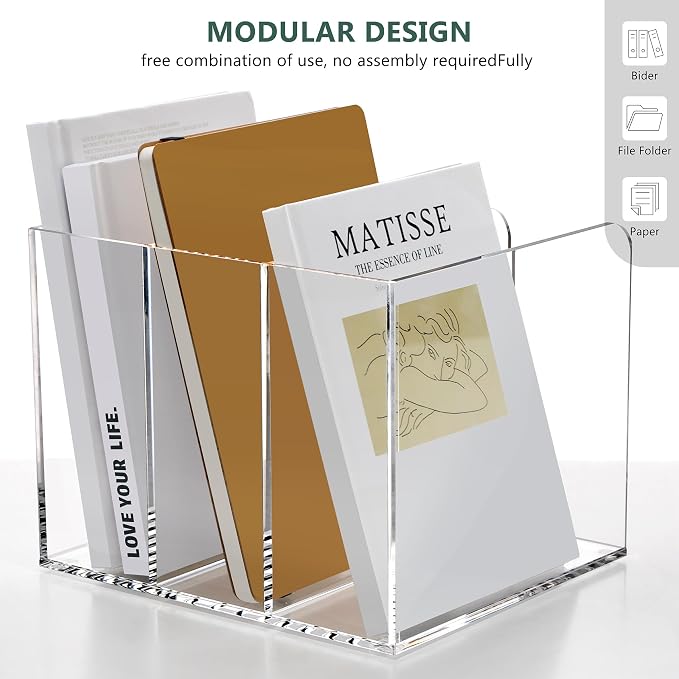 SANRUI Acrylic Magazine Holder Desk Organizer Workspace Sorters，Clear Bookend - Image 6