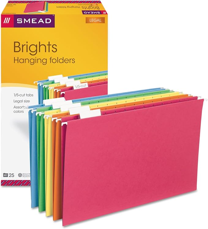 Smead Hanging File Folder with Tab, 1/5-Cut Adjustable, Legal Size, 25 per Box by SMEAD