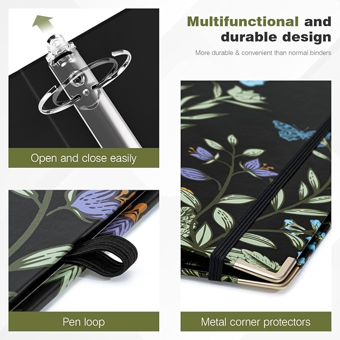 Ospelelf Binder 3 Ring 2 Inch, Floral Round Ring Clipboard Binder - Image 5