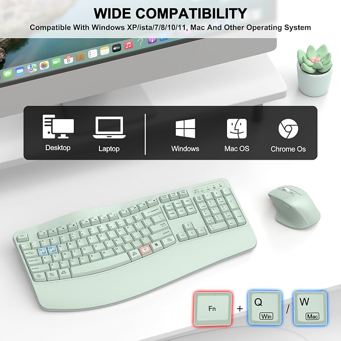 Wireless Keyboard and Mouse Combo, 2.4G Full Size Wave Keys Ergonomic Keyboard - Image 7