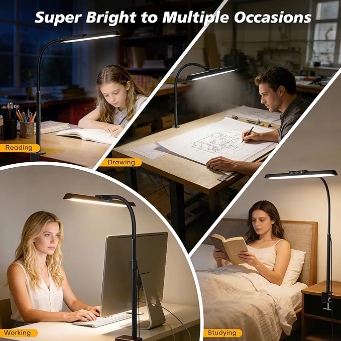 LED Desk Lamp for Office Home, Stepless Dimming Architect Desk Light - Image 7