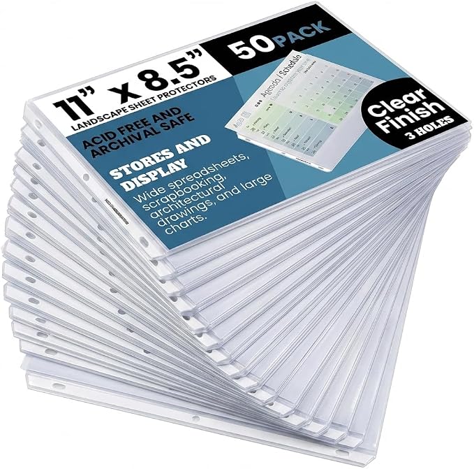 Performore 50 Sheet Protectors, Landscape Clear Sheet Protectors 8.5 X 11 Inch by RingBinder