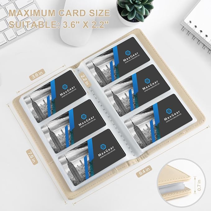 MaxGear Business Card Organizer Book, Holds 240 Cards, Off-white | Portable PU - Image 5