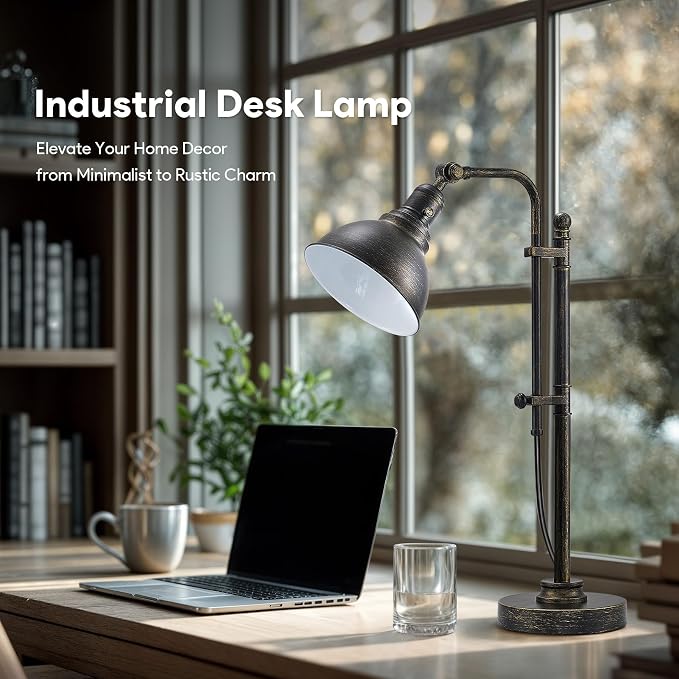 VONLUCE Rustic Desk Lamp Bronze Adjustable, Industrial Style Metal Task Lamps - Image 3