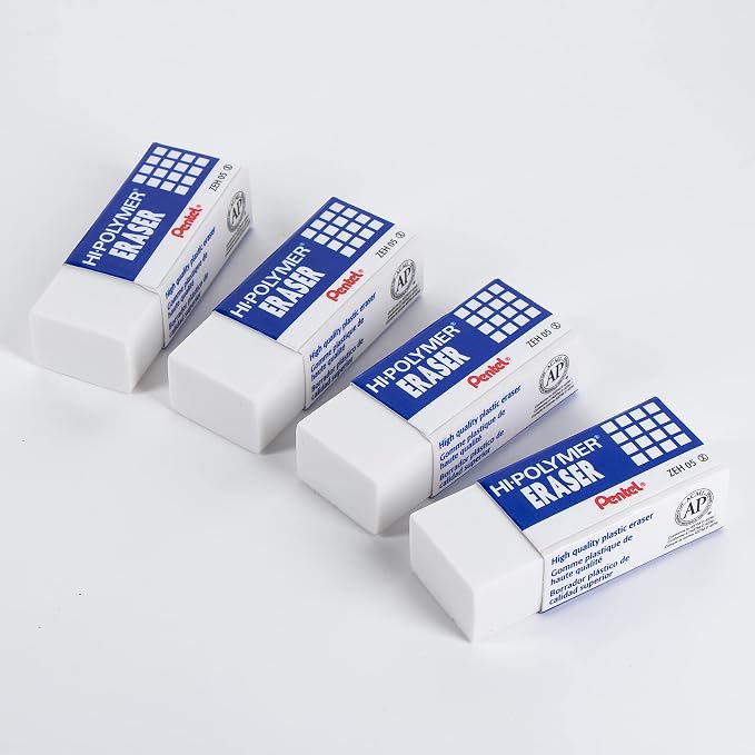 Pentel Hi-Polymer Block Eraser, Small | White | Pack of 8 | ZEH05BP4 - Image 2