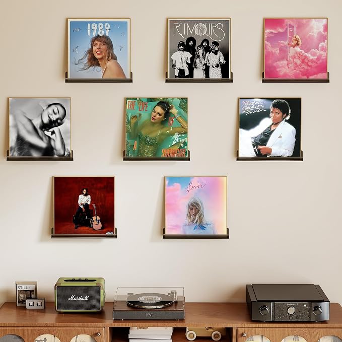 Laurensory 8 Pack Vinyl Record Shelf Wall Mount Shelves, 12 inch Clear Acrylic - Image 6