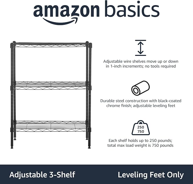 Amazon Basics 3-Shelf Adjustable Heavy Duty Steel Wire Rack Storage Shelving - Image 4