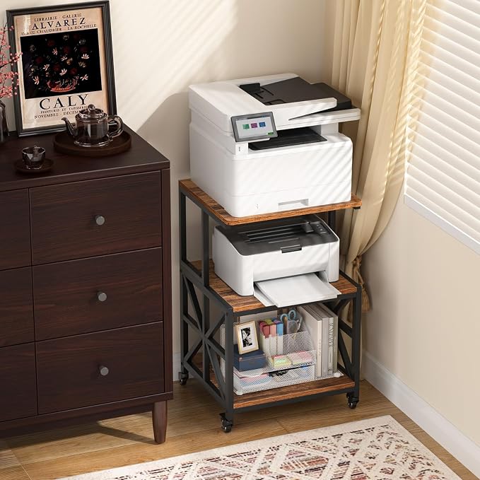 GreenForest Printer Stand with Lockable Wheels, Heavy Duty Printer Table | - Image 3