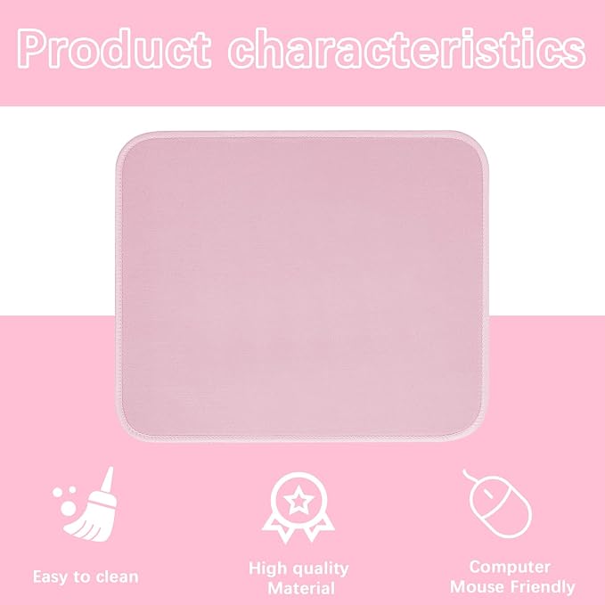 4 PCS Pink Mouse pad Bulk with Stitched Edge, 10.2x8.3inches 3mm Thickness - Image 3