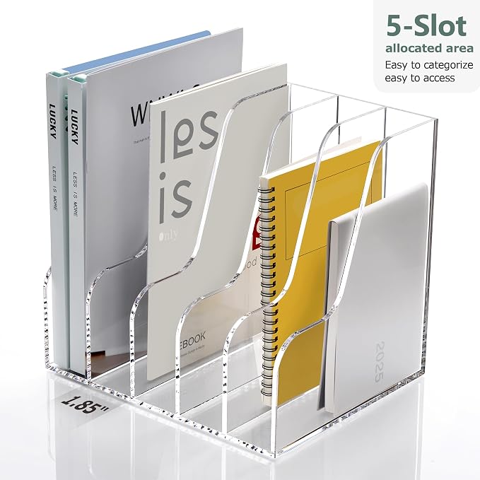 SANRUI Acrylic Desk Organizers, 5 Vertical Compartments A4 Folder Binder - Image 5