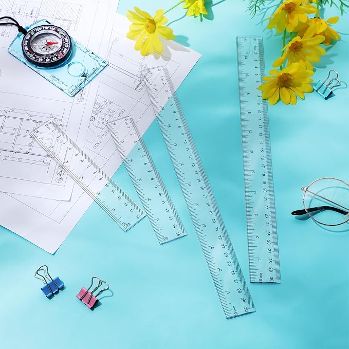 EBOOT 2 Pieces Plastic Ruler Straight Ruler Plastic Measuring Tool 12 Inches - Image 4