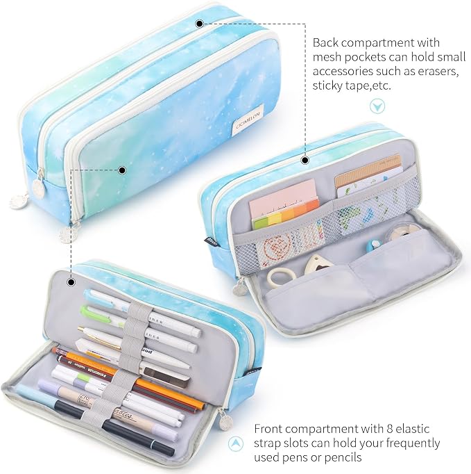 CICIMELON Large Capacity Pencil Case 3 Compartment Pouch Pen Bag - Image 3